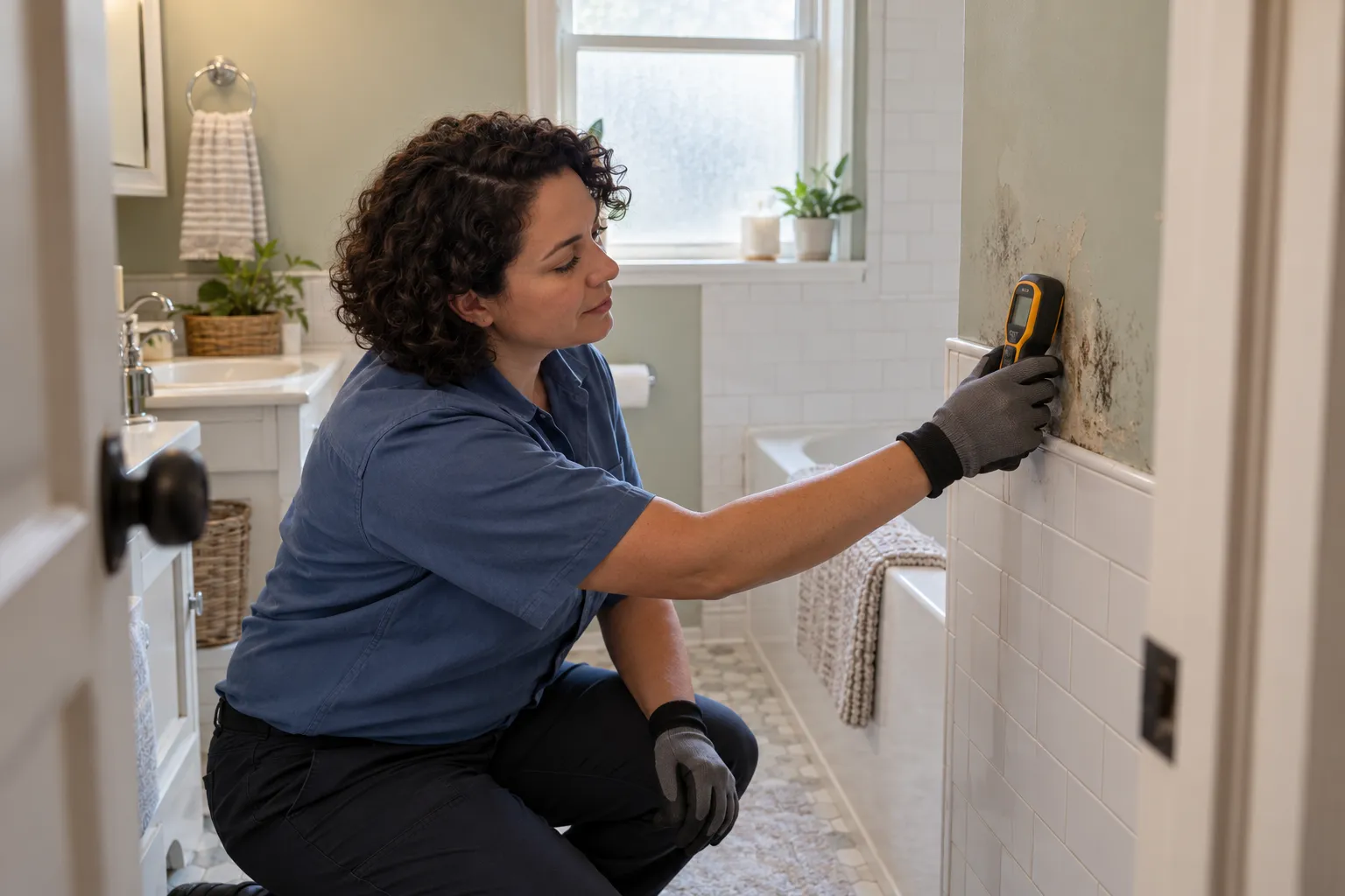 Mold remediation provider inspecting a home in Princeton